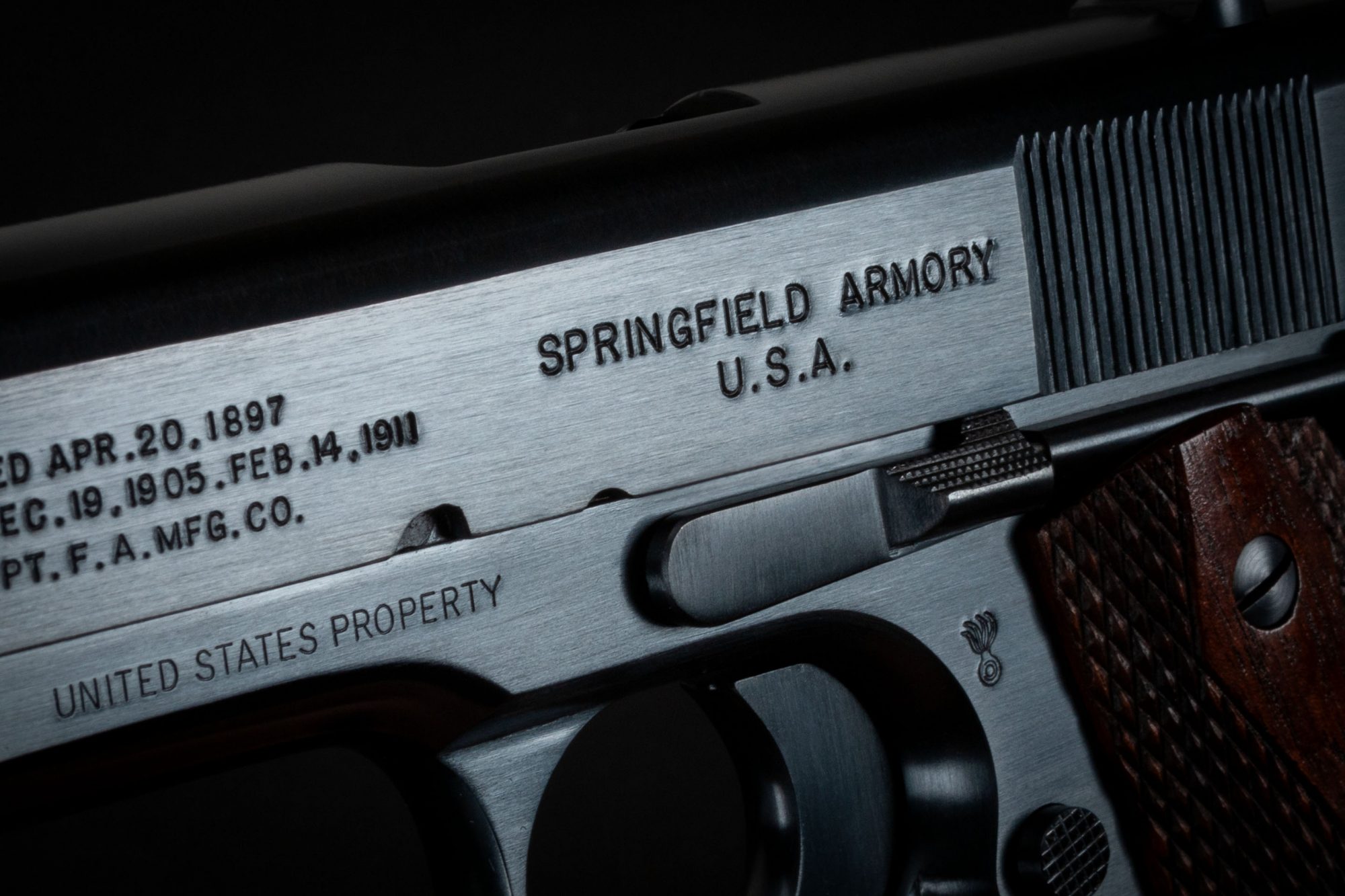Photo of a restored Springfield Armory Model 1911 from 1914, restoration work performed by Turnbull Restoration of Bloomfield, NY