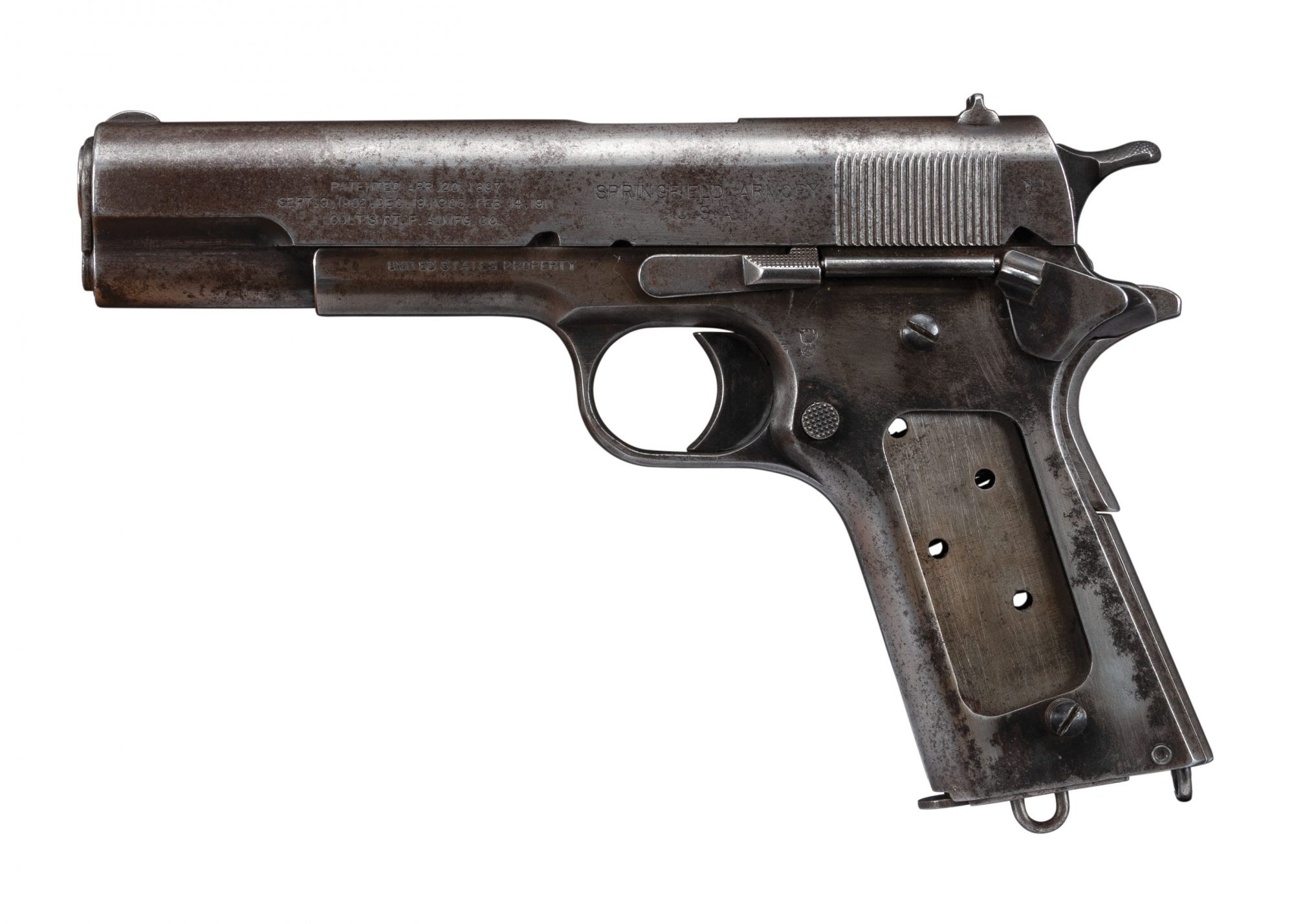 Photo of a Springfield Armory Model 1911 from 1914, before restoration work performed by Turnbull Restoration of Bloomfield, NY