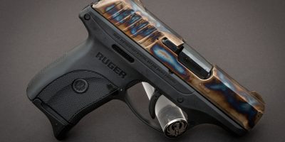 Photo of a color case hardened Ruger EC9s pistol, featuring bone charcoal color case hardening by Turnbull Restoration of Bloomfield, NY