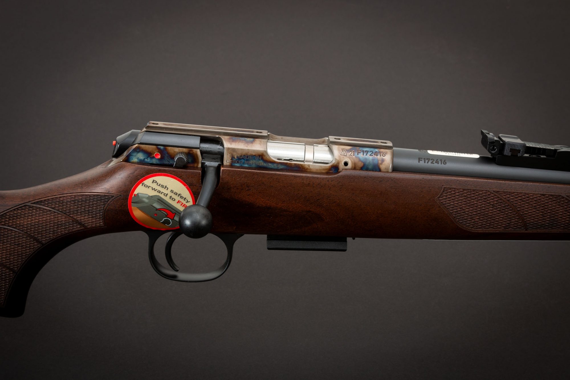 Photo of a CZ 457 Lux featuring bone charcoal color case hardening by Turnbull Restoration of Bloomfield, NY
