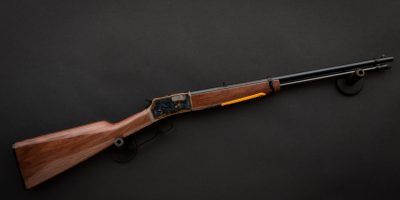 Photo of a color case hardened Browning BL-22 rifle, featuring bone charcoal color case hardening by Turnbull Restoration of Bloomfield, NY