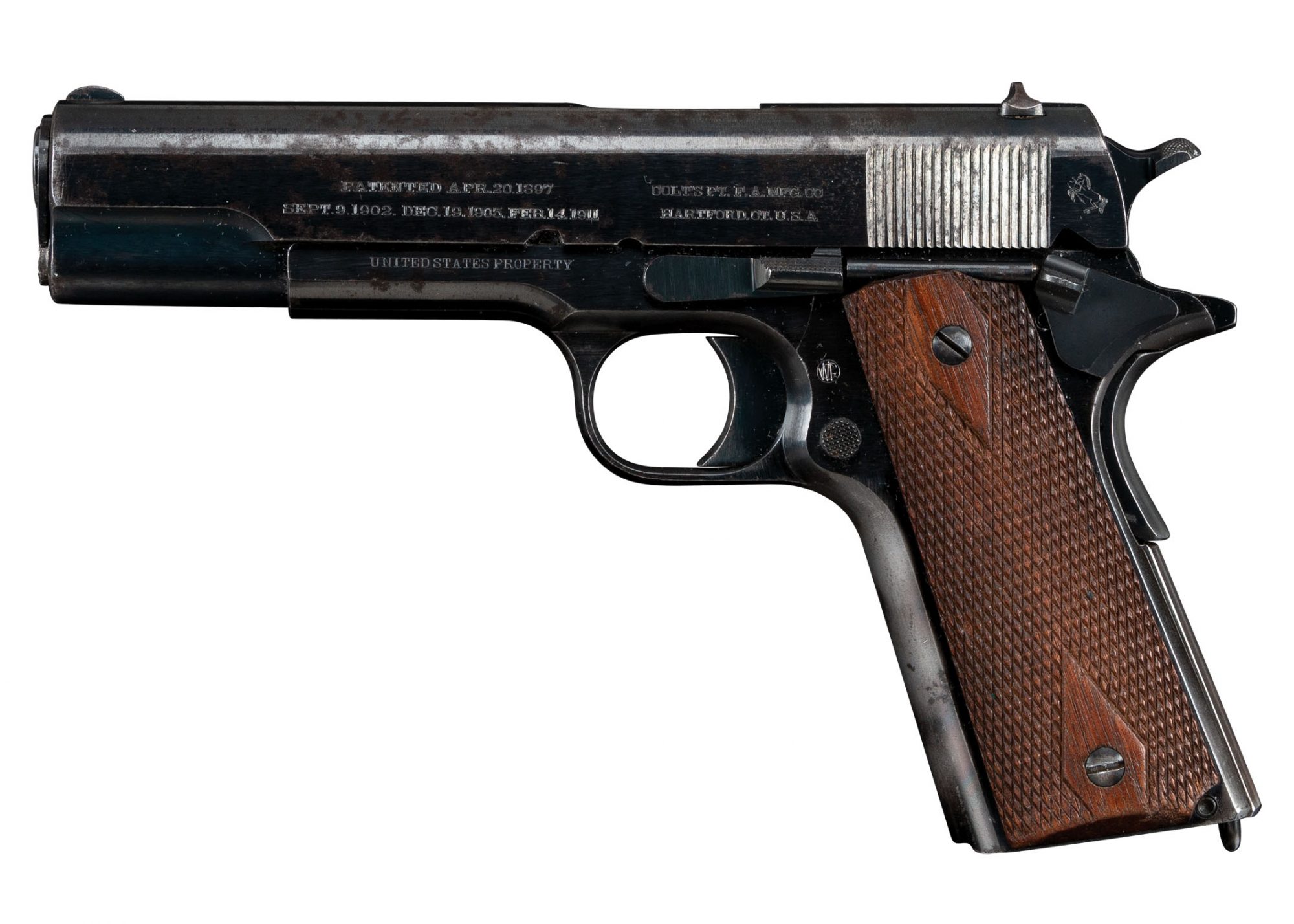 Photo of a Colt Model 1911 U.S. Army from 1913, before restoration services performed by Turnbull Restoration of Bloomfield, NY
