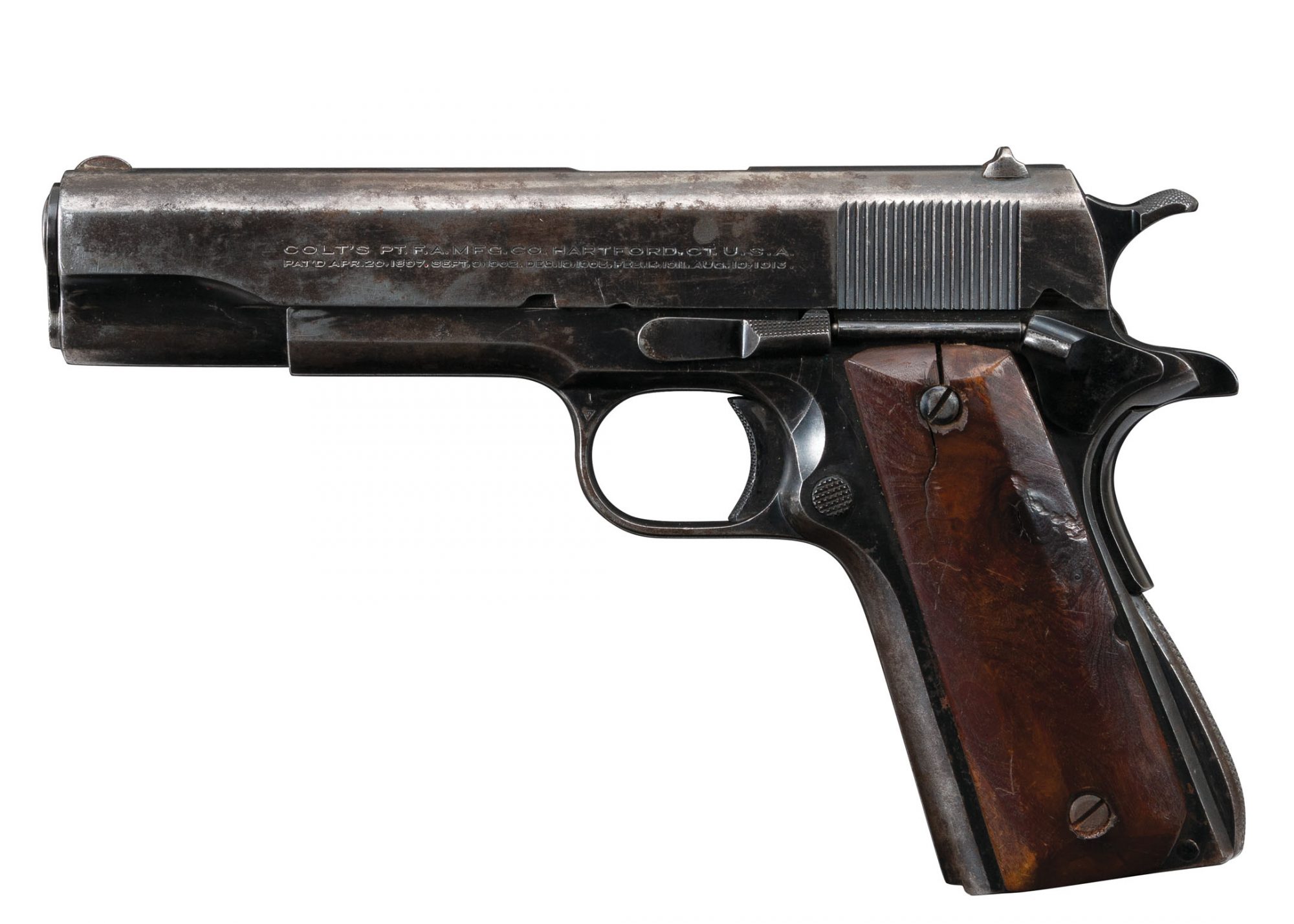 A Colt M1911 Super 38, before restoration by Turnbull Restoration of Bloomfield, NY