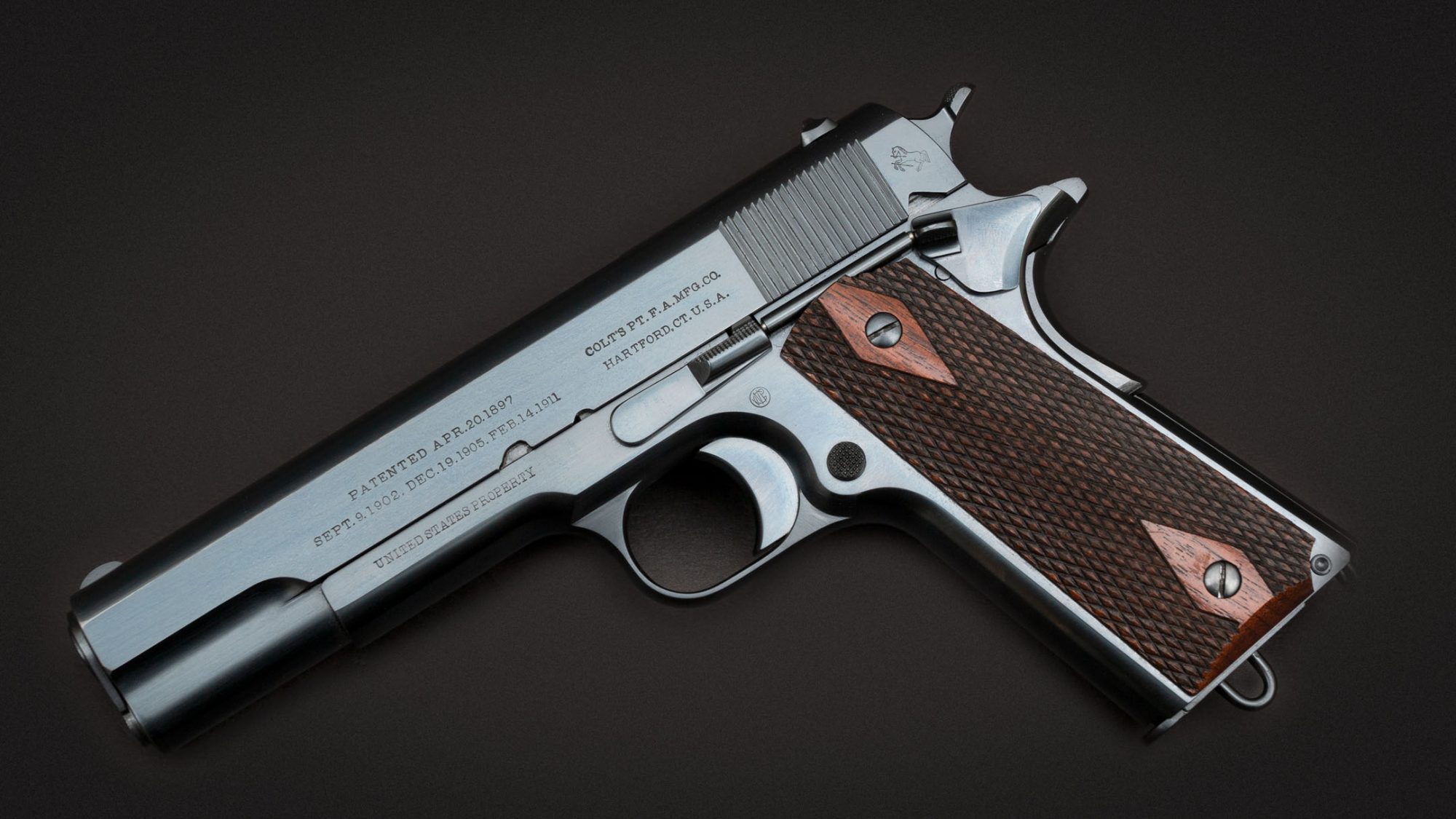 Photo of a Colt Model 1911 US Army from 1913, restored by Turnbull Restoration Co. of Bloomfield, NY