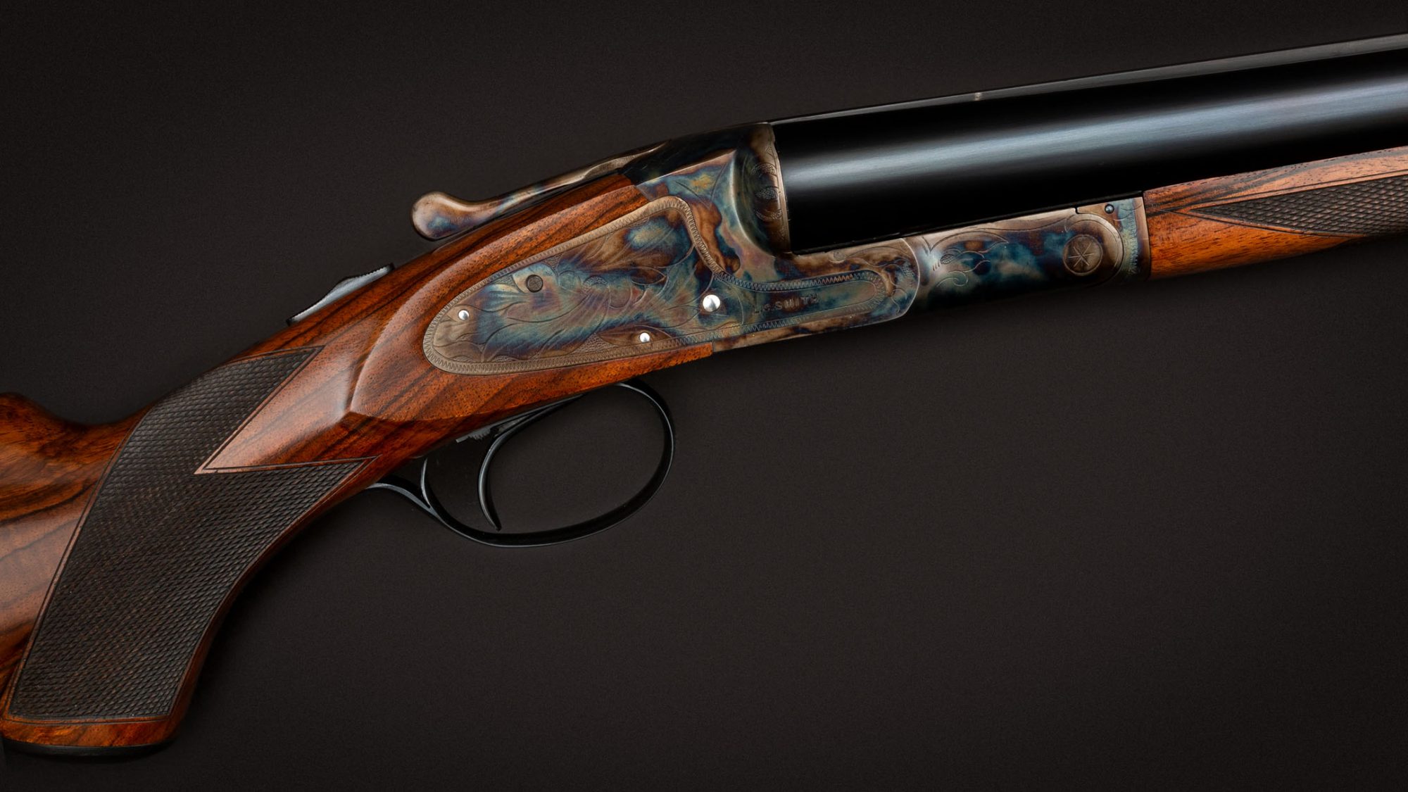 Photo of an LC Smith Ideal Grade Long Range 12 gauge shotgun, restored by Turnbull Restoration Co. of Bloomfield, NY