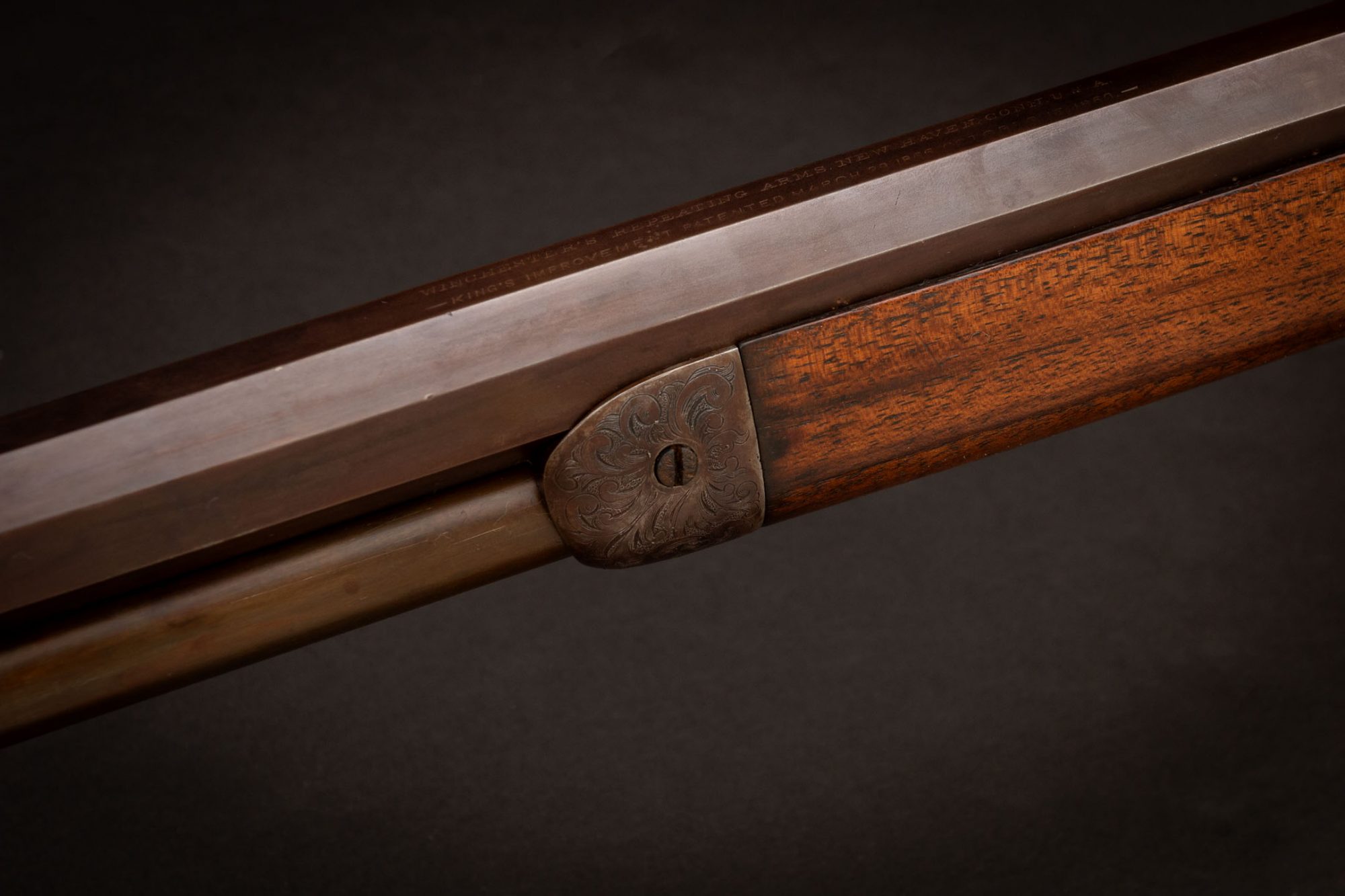 Photo of a Winchester Model 1873 rifle engraved by Ralph W. Ingle, for sale by Turnbull Restoration of Bloomfield, NY