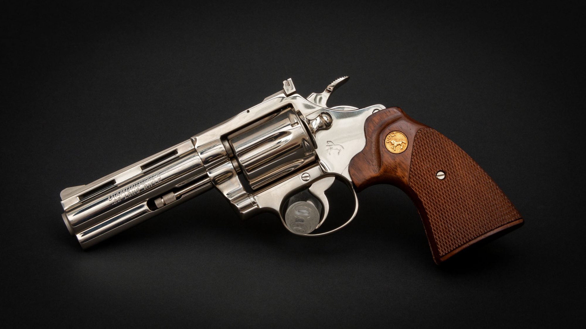 Photo of a nickel plated Colt Diamondback revolver, for sale by Turnbull Restoration of Bloomfield, NY