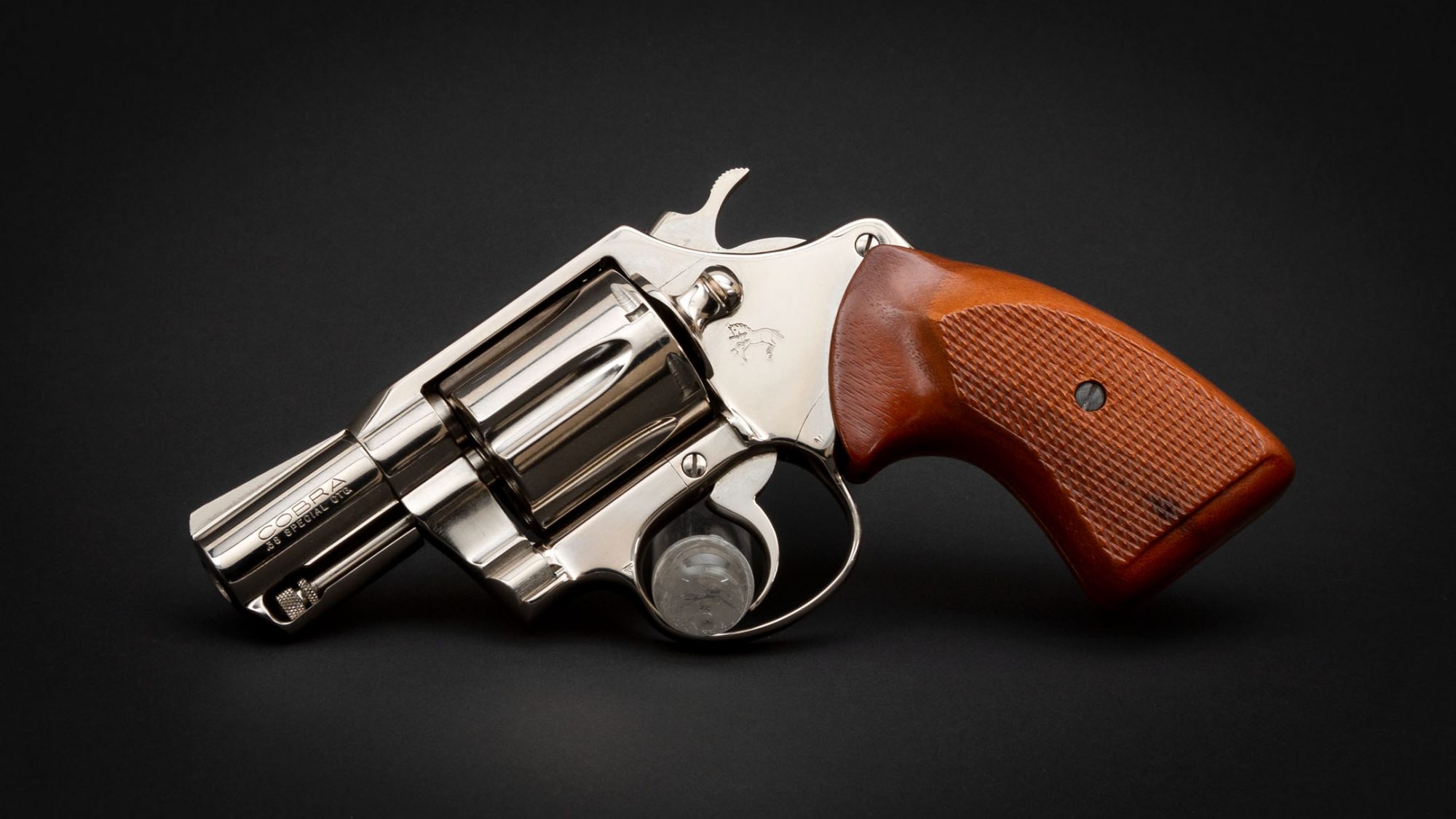 Photo of a nickel plated Colt Cobra revolver, for sale by Turnbull Restoration of Bloomfield, NY