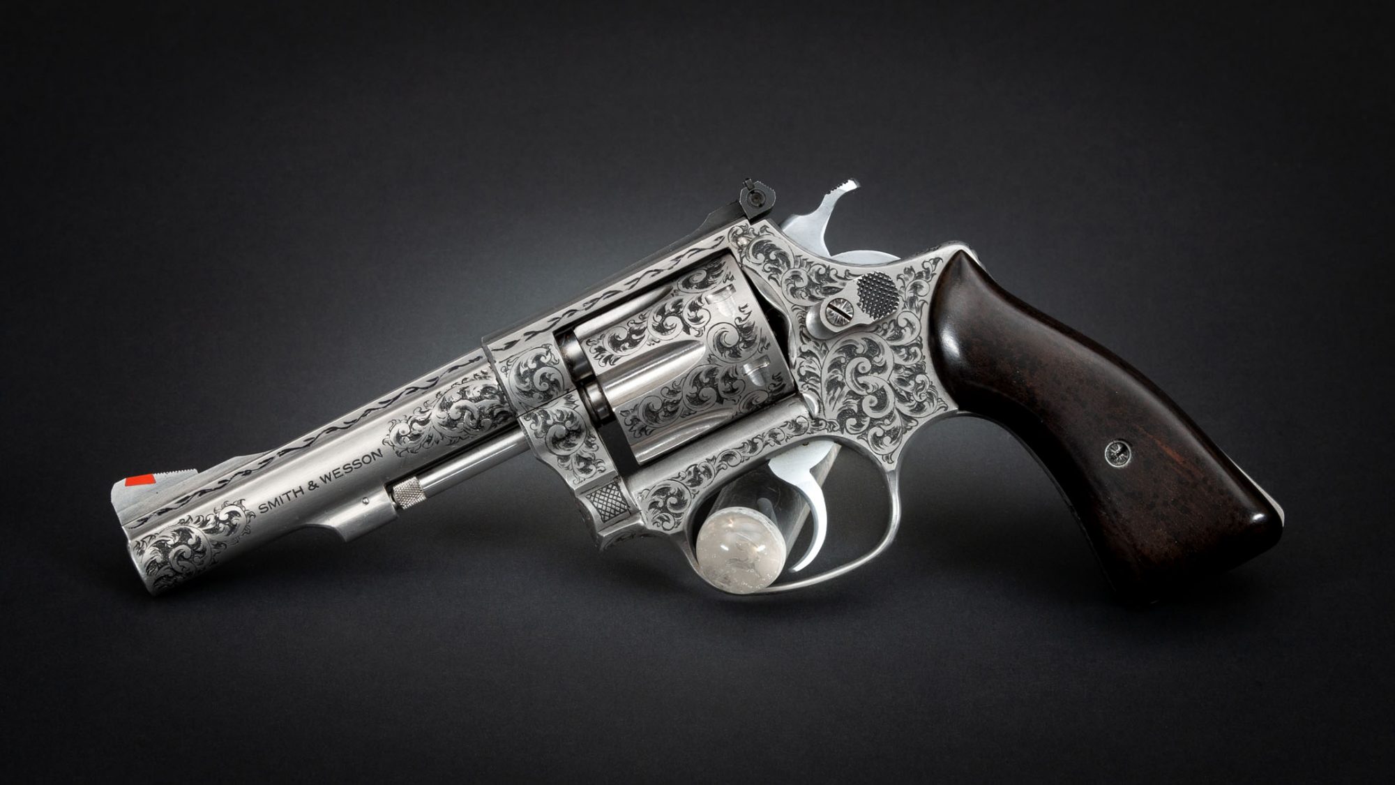 Photo of a Smith & Wesson Model 651 revolver engraved by Ralph W. Ingle, for sale by Turnbull Restoration of Bloomfield, NY