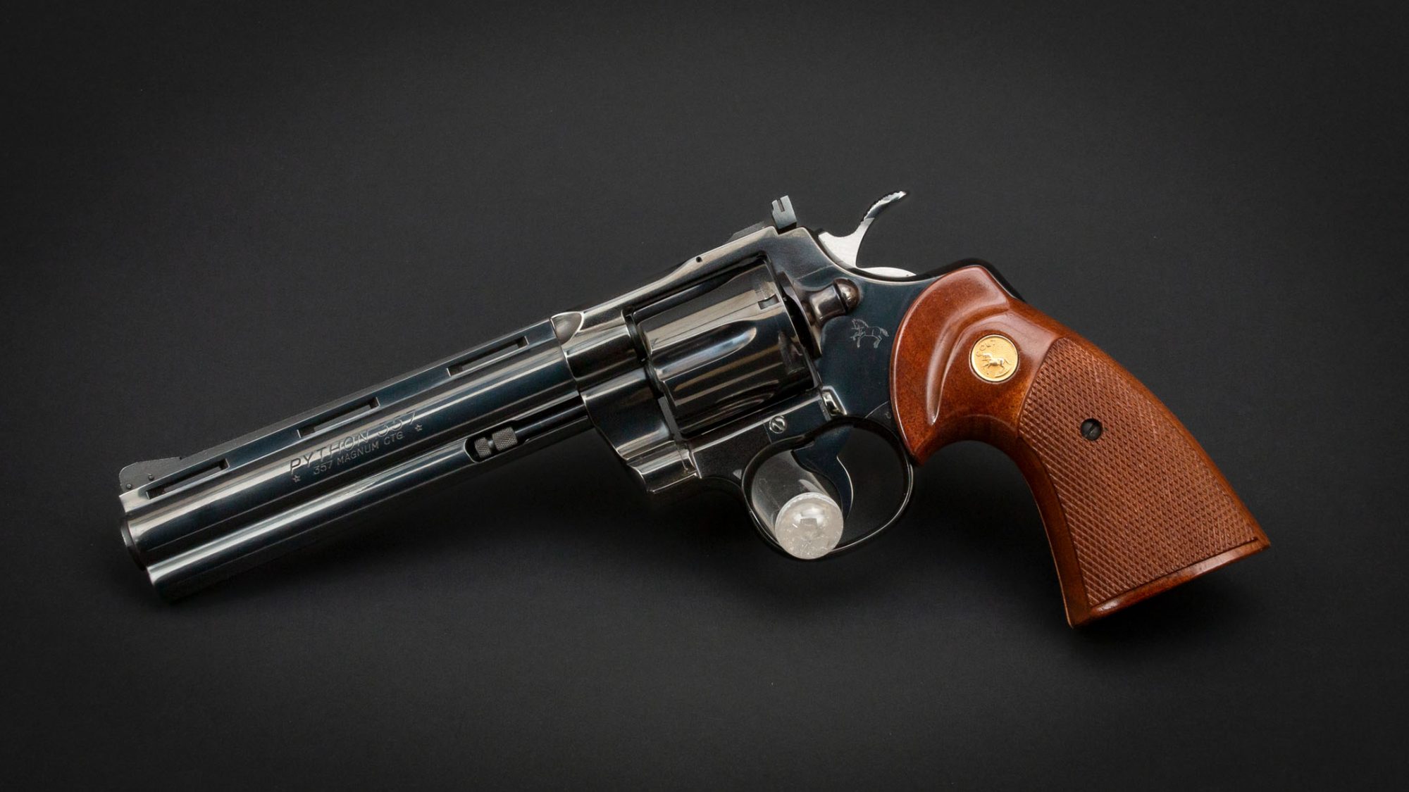 Photo of a blued Colt Python revolver, for sale by Turnbull Restoration of Bloomfield, NY