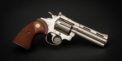 Photo of a nickel plated Colt Diamondback revolver, for sale by Turnbull Restoration of Bloomfield, NY