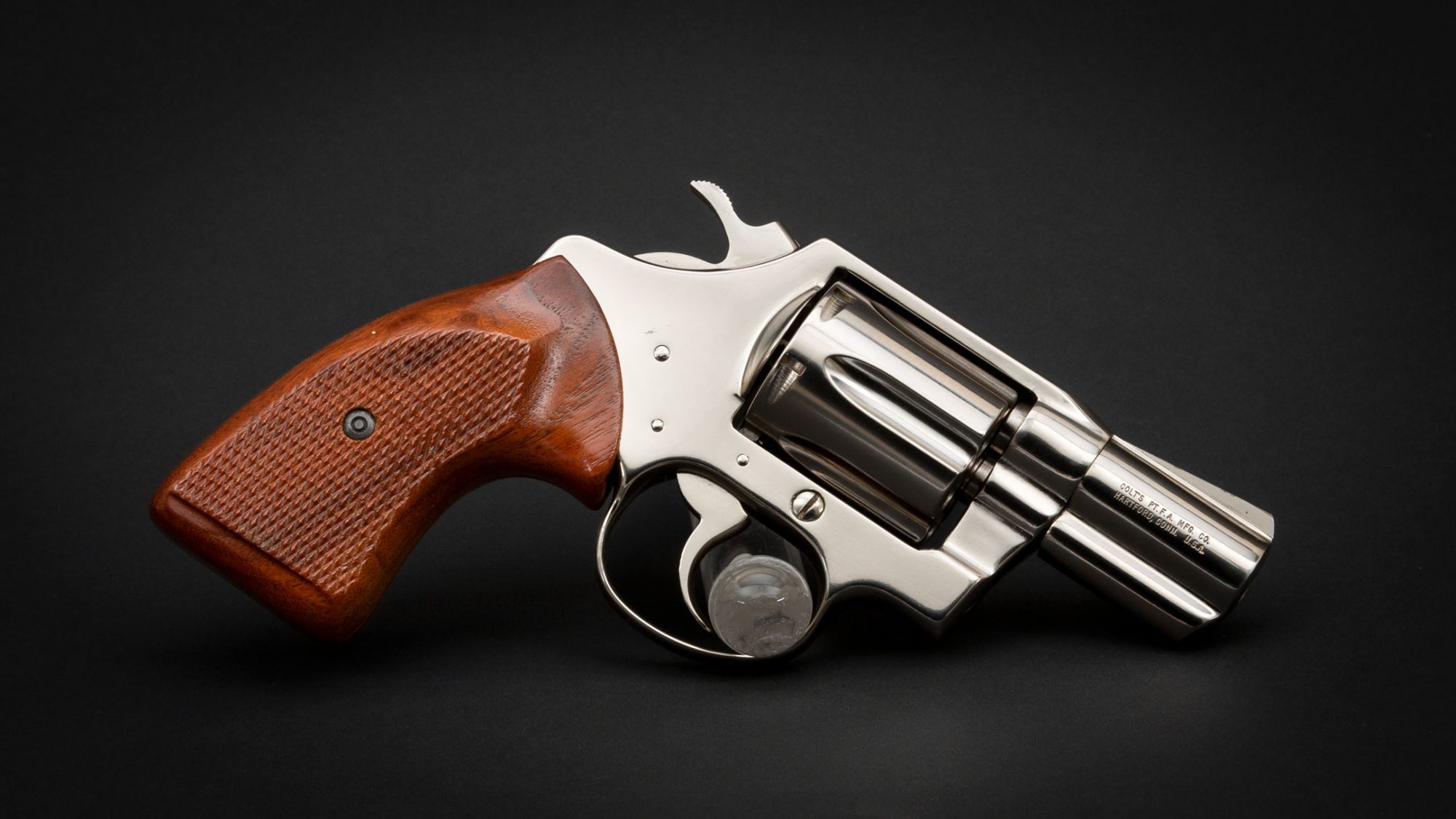 Photo of a nickel plated Colt Cobra revolver, for sale by Turnbull Restoration of Bloomfield, NY