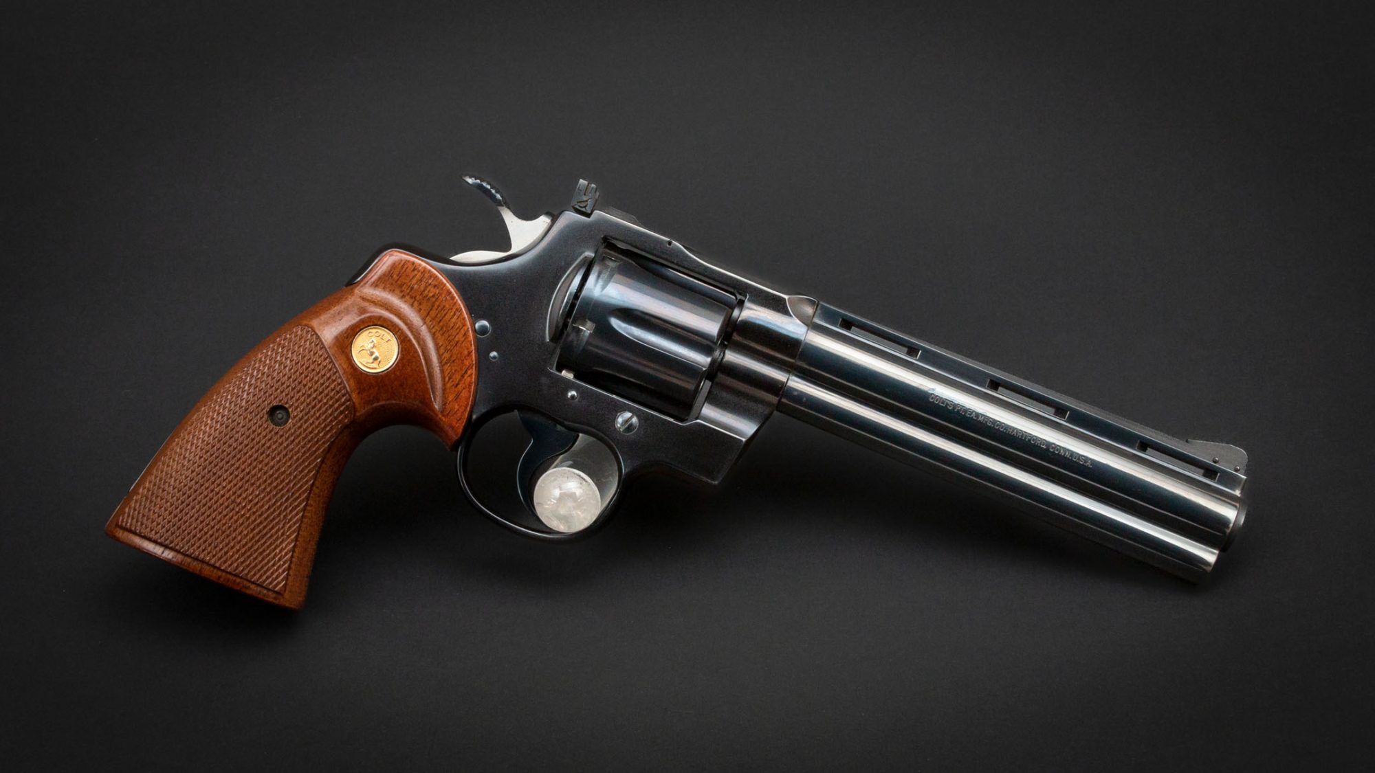 Photo of a blued Colt Python revolver, for sale by Turnbull Restoration of Bloomfield, NY