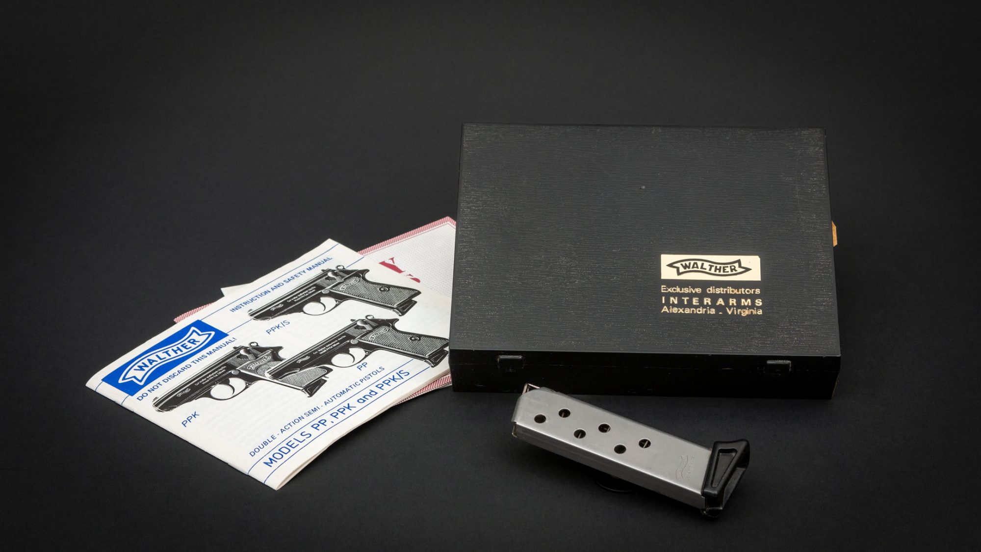 Box and extras for Interarms Walther PPK/S in 380 ACP, for sale by Turnbull Restoration Co. of Bloomfield, NY
