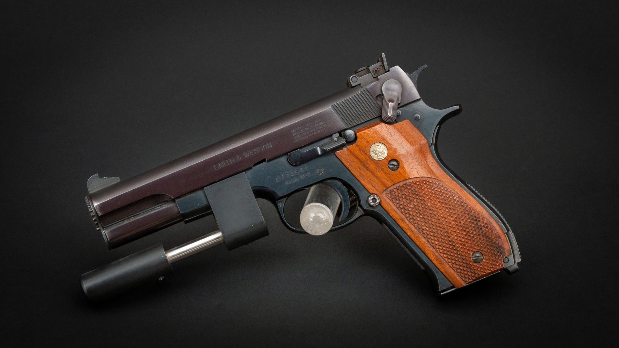 Smith & Wesson Model 52-2 in 38 Special with barrel weight, for sale by Turnbull Restoration Co. of Bloomfield, NY