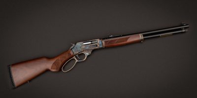 Photo of a color case hardened Henry Side Loading Gate rifle, featuring bone charcoal color case hardening by Turnbull Restoration of Bloomfield, NY