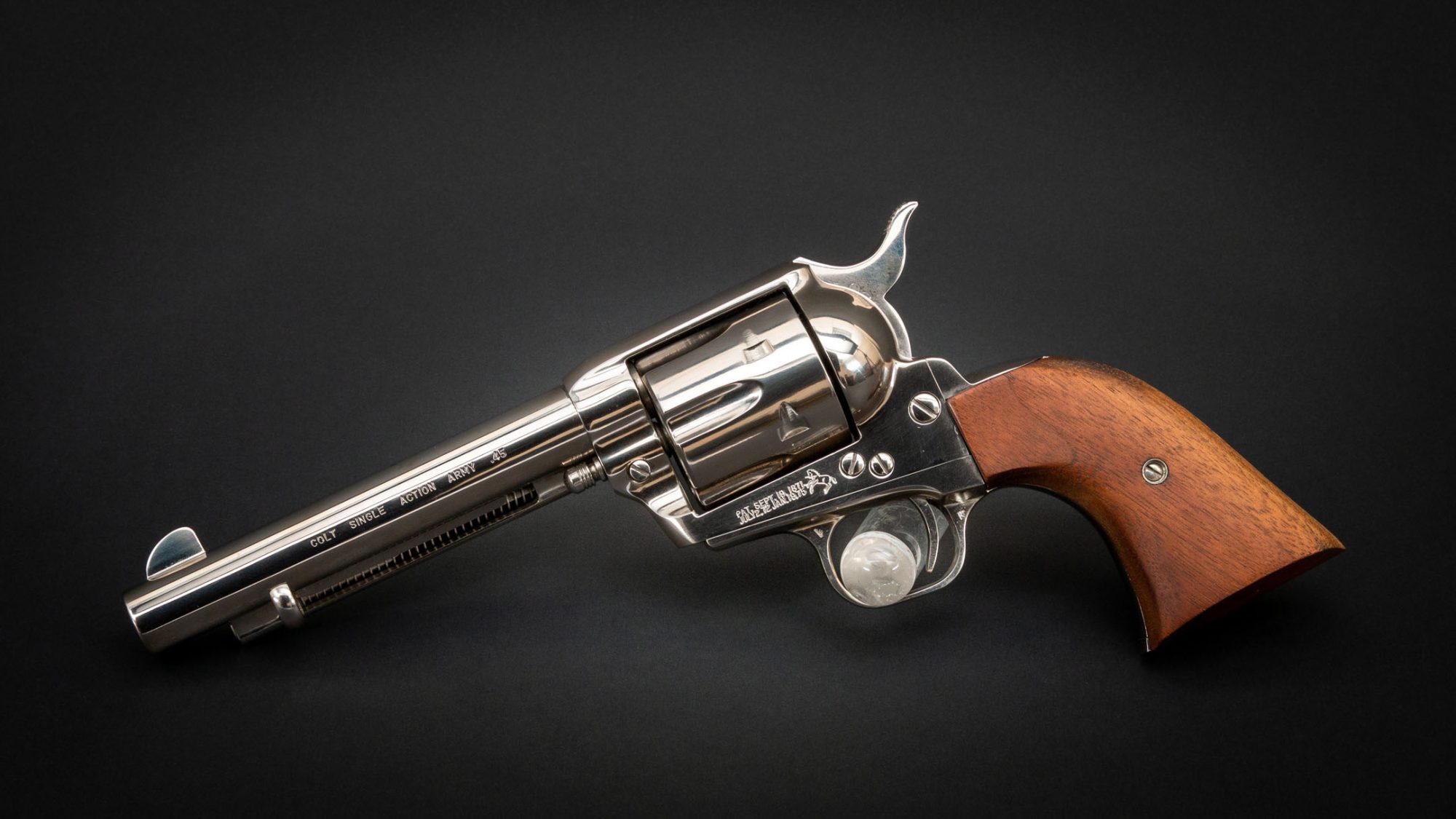 Nickel plated Colt SAA revolver in .45 Colt, for sale by Turnbull Restoration Co. of Bloomfield, NY
