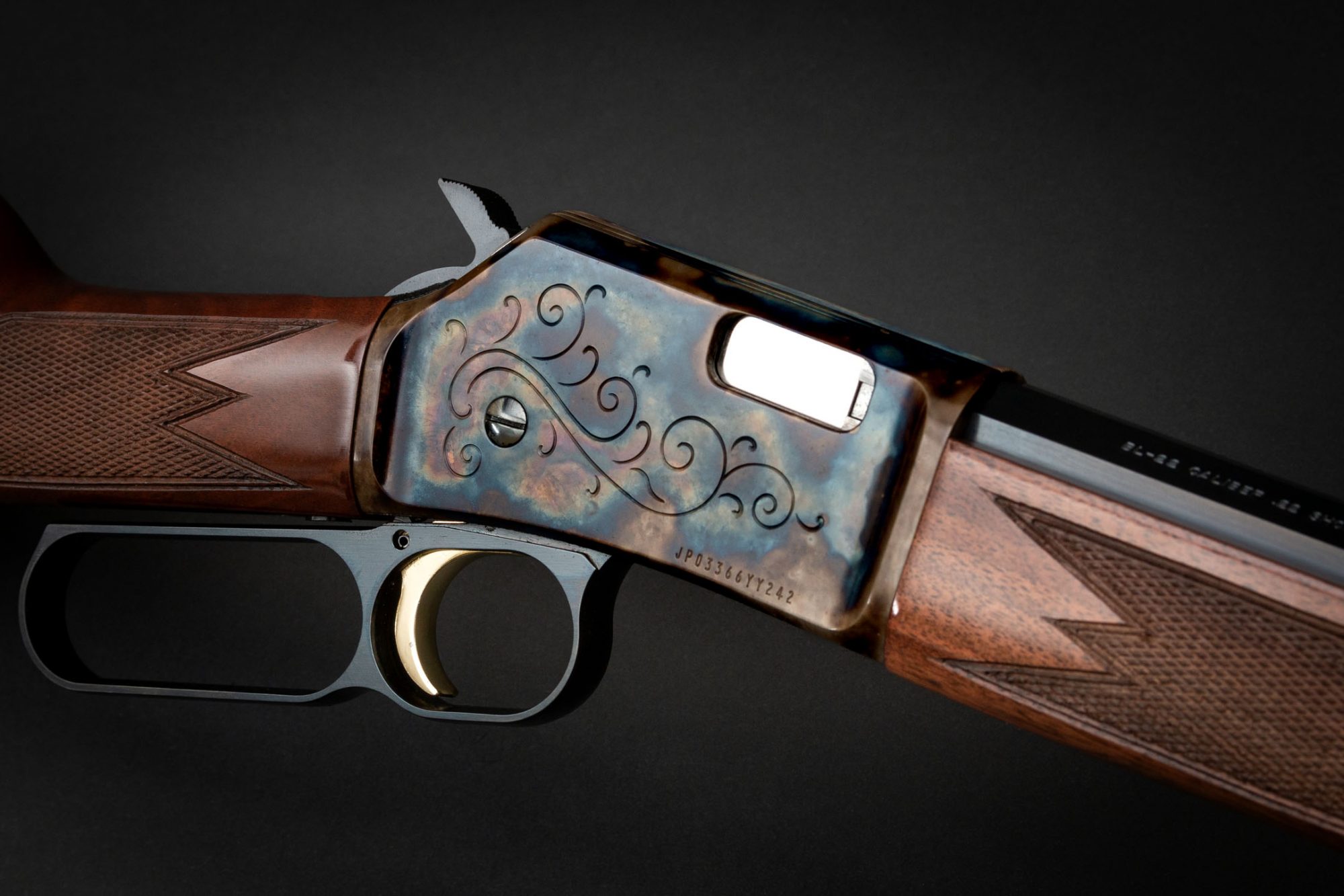 Browning BL-22 Grade II Octagon, hand-engraved and case-colored by Turnbull Restoration Co.