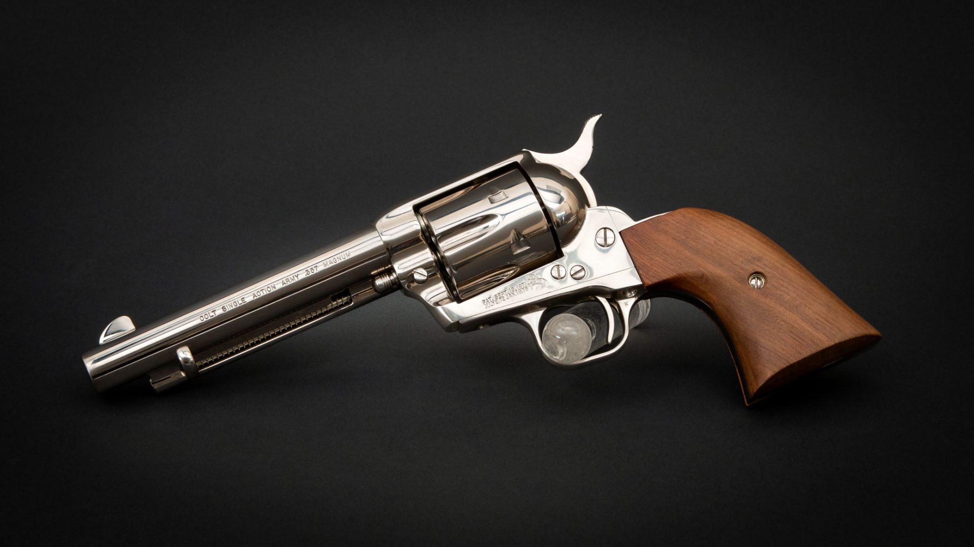 Nickel plated Colt SAA revolver in .357 Magnum, for sale by Turnbull Restoration Co. of Bloomfield, NY