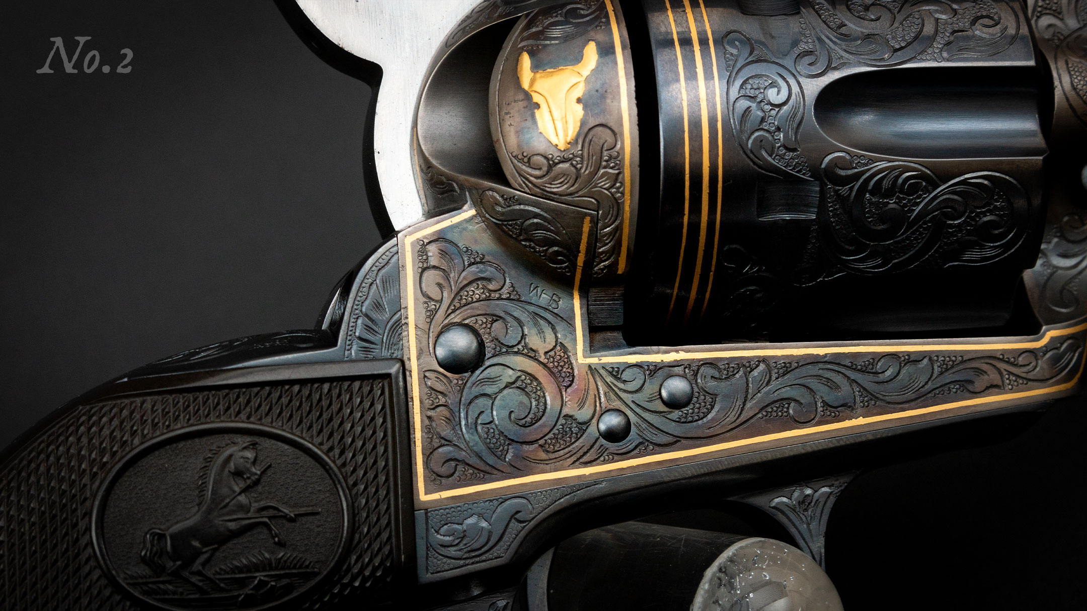 Second of a consecutive-numbered pair of 2nd Generation, Bledsoe-engraved, Colt Single Action Army revolvers, restored and for sale by Turnbull Restoration of Bloomfield, NY