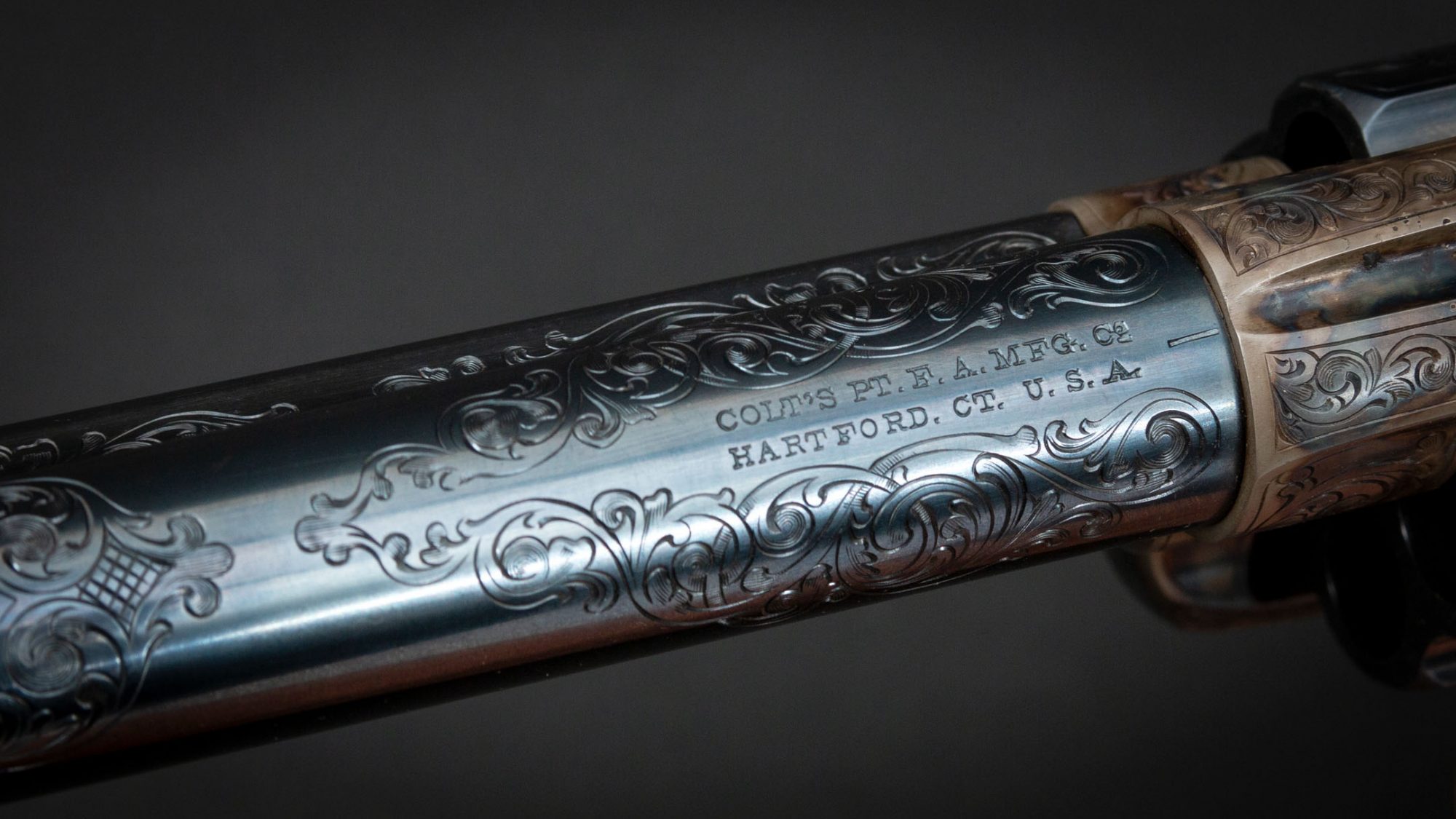 Colt SAA revolver in .45 Colt engraved by Lee Griffiths, for sale by Turnbull Restoration Co. of Bloomfield, NY