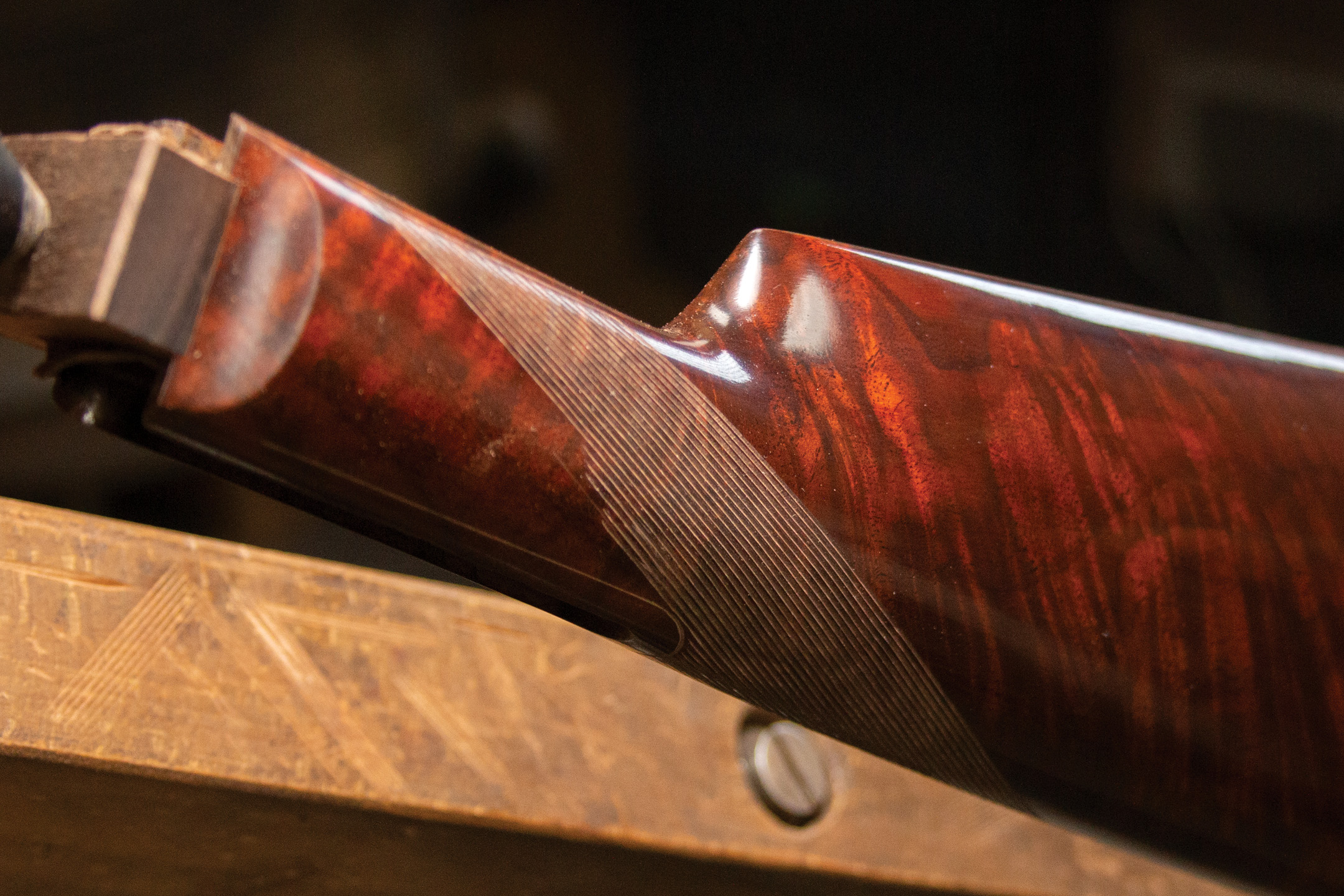 Bullard Model 1886 during wood checkering work by Turnbull Restoration Co. of Bloomfield NY