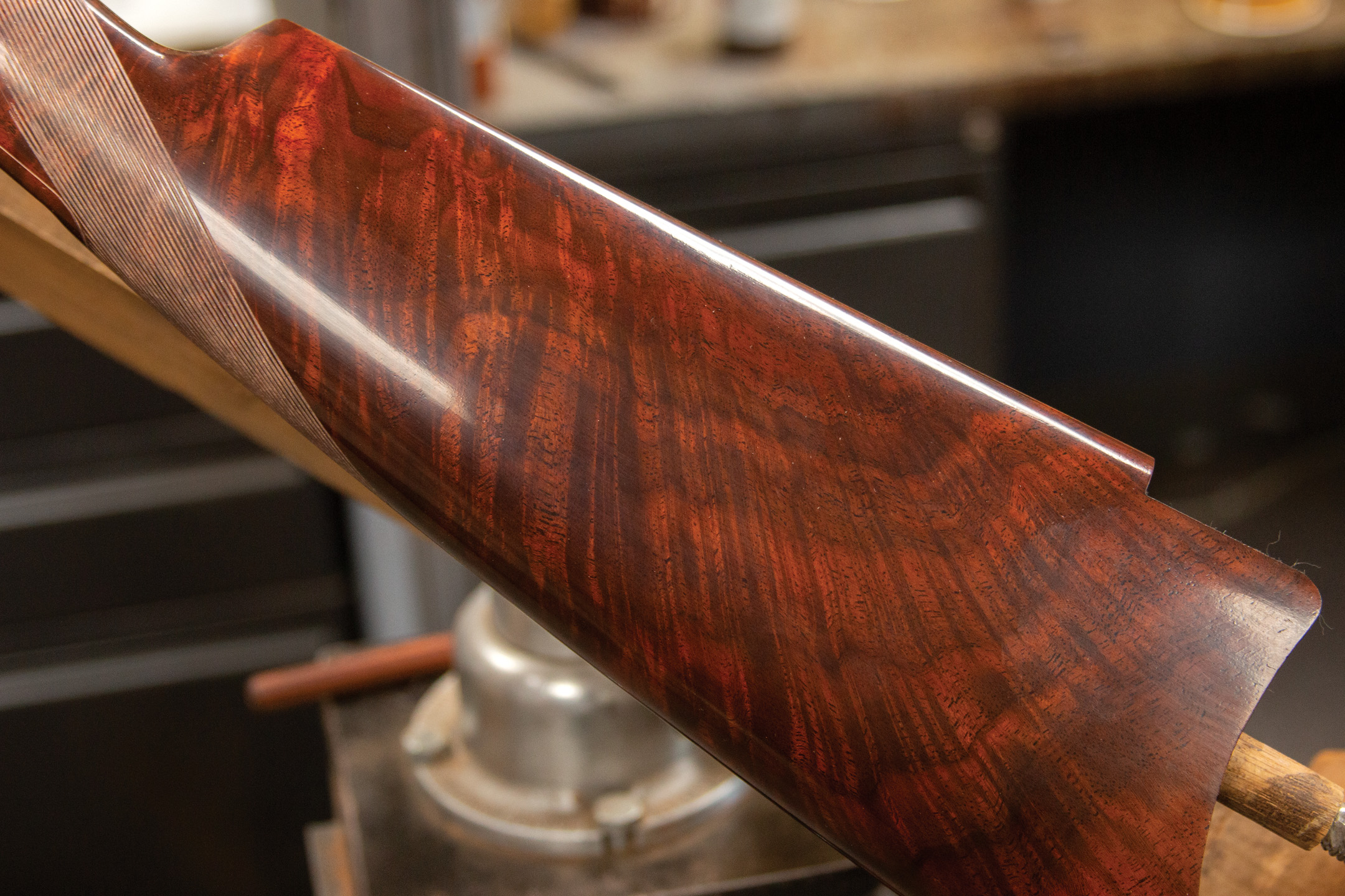 Bullard Model 1886 during wood checkering work by Turnbull Restoration Co. of Bloomfield NY
