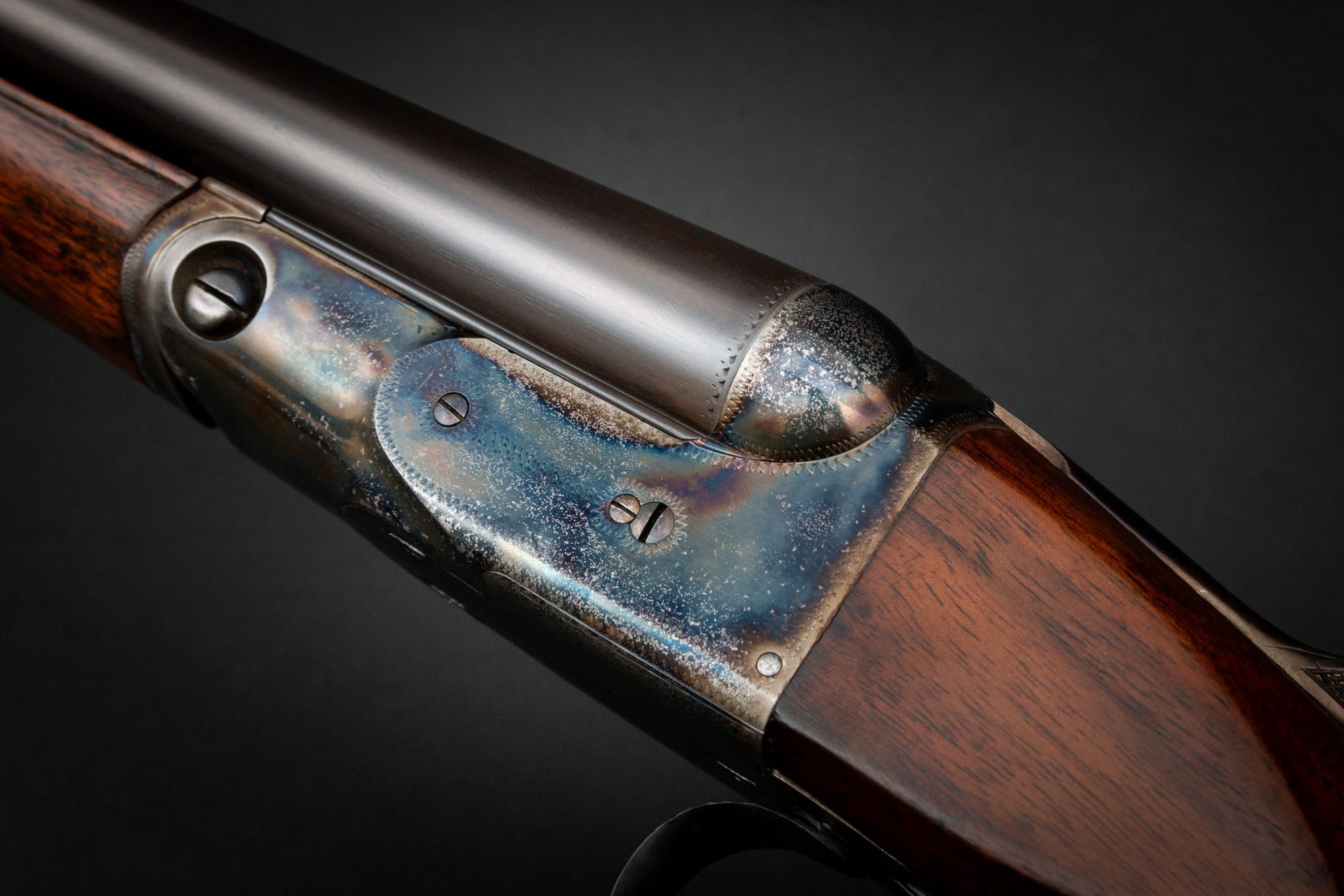 Parker VH 16 gauge shotgun with case colors by Turnbull Restoration Co., all other work by third party, for sale by Turnbull Restoration Co.