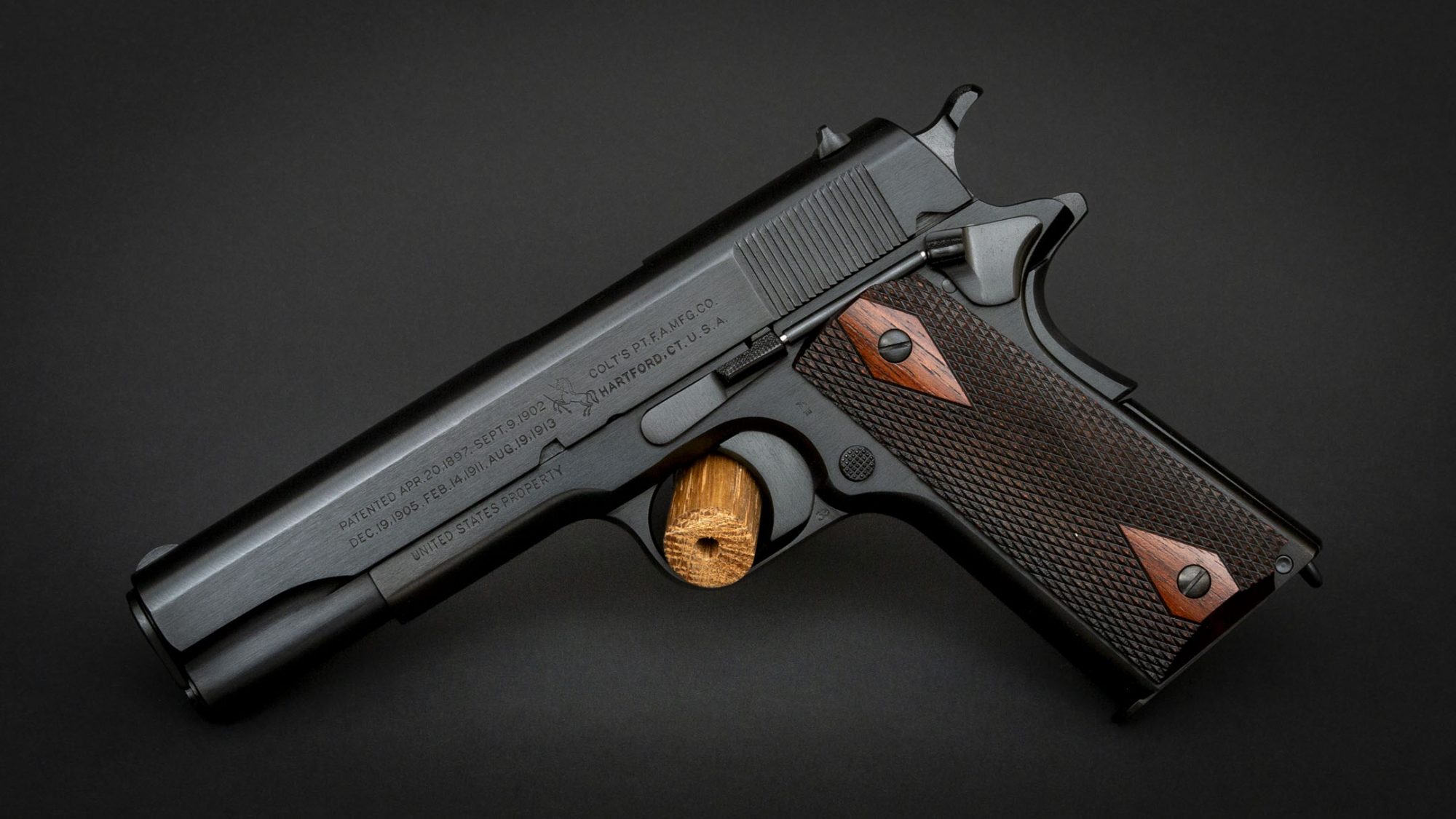 Colt Model 1911 in 1918 Black Army finish, restored by Turnbull Restoration Co. of Bloomfield, NY