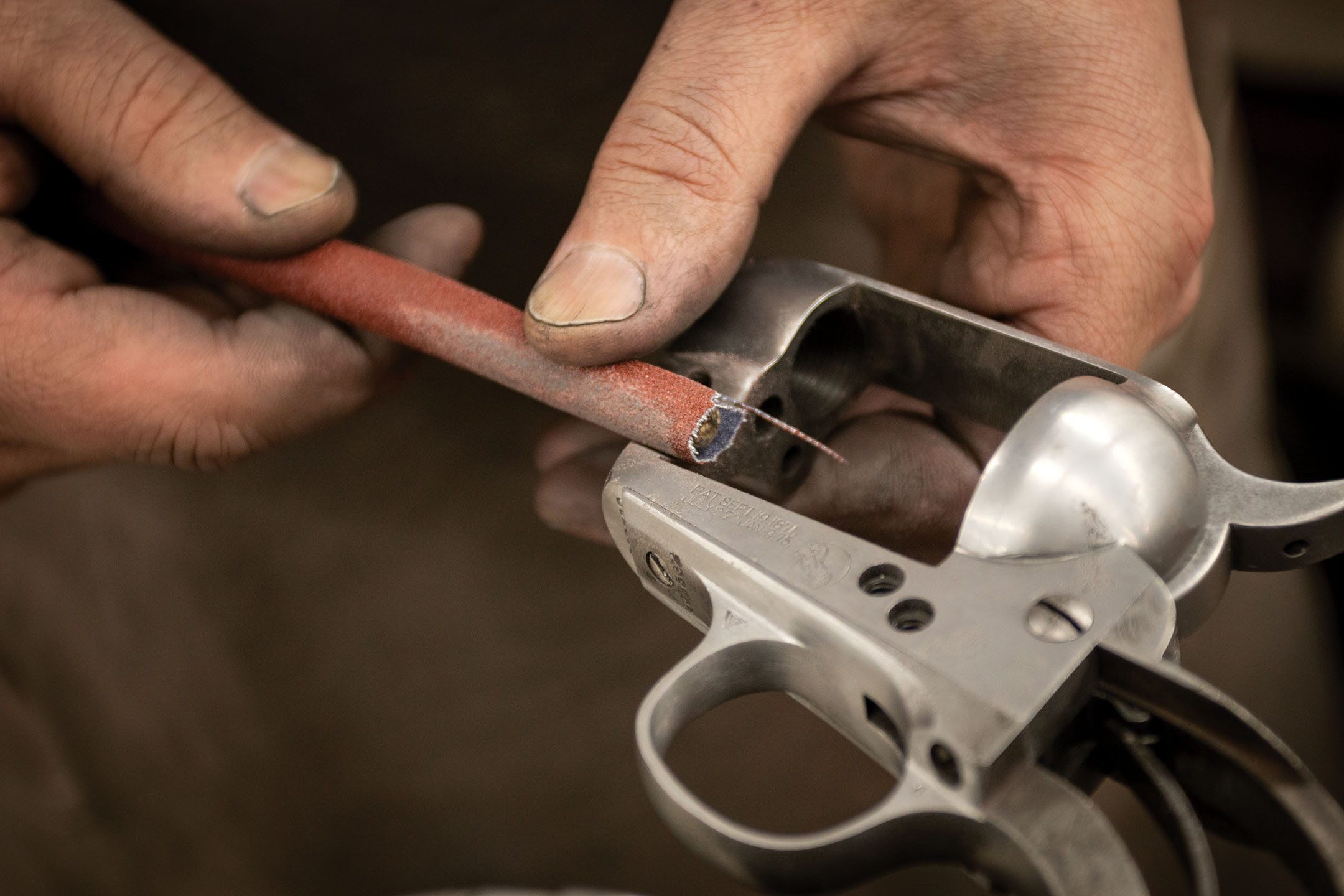 Colt Peacemaker from 1907, during restorative metal polishing work by Turnbull Restoration Co.