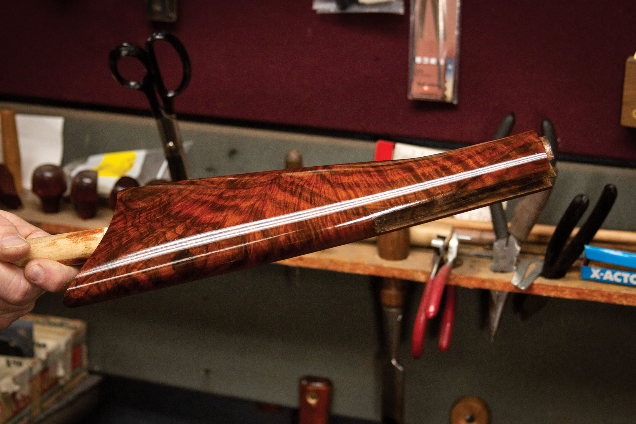 Winchester Model 1873 from 1904, during restorative stock finishing work by Turnbull Restoration Co.