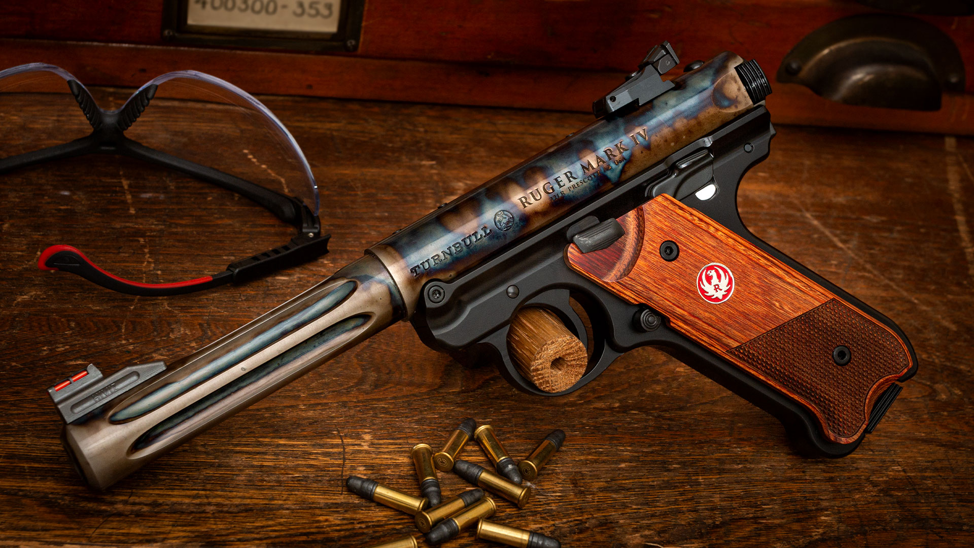 Turnbull Finished Ruger Mark IV, featuring signature bone charcoal color case hardening by Turnbull Restoration Co.