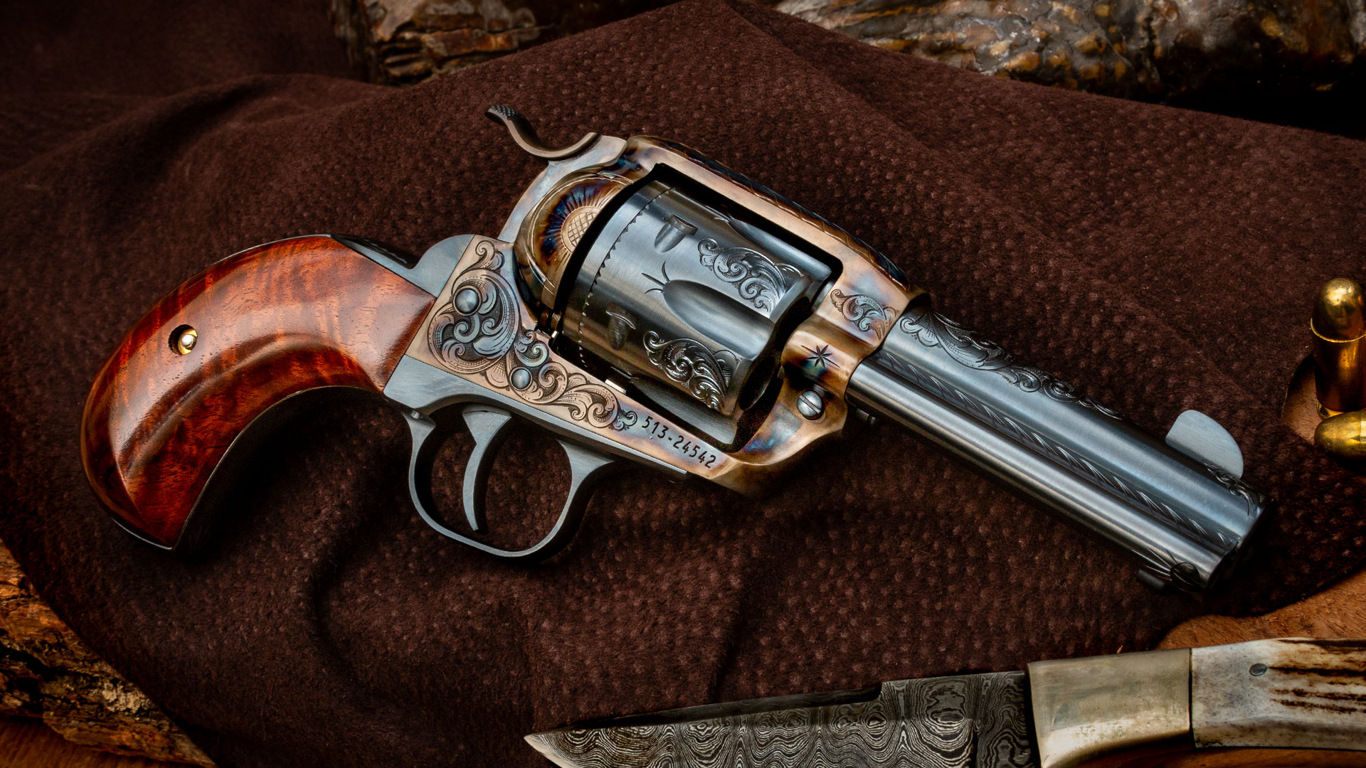 Turnbull Finished Ruger New Vaquero, featuring signature bone charcoal color case hardening by Turnbull Restoration Co.