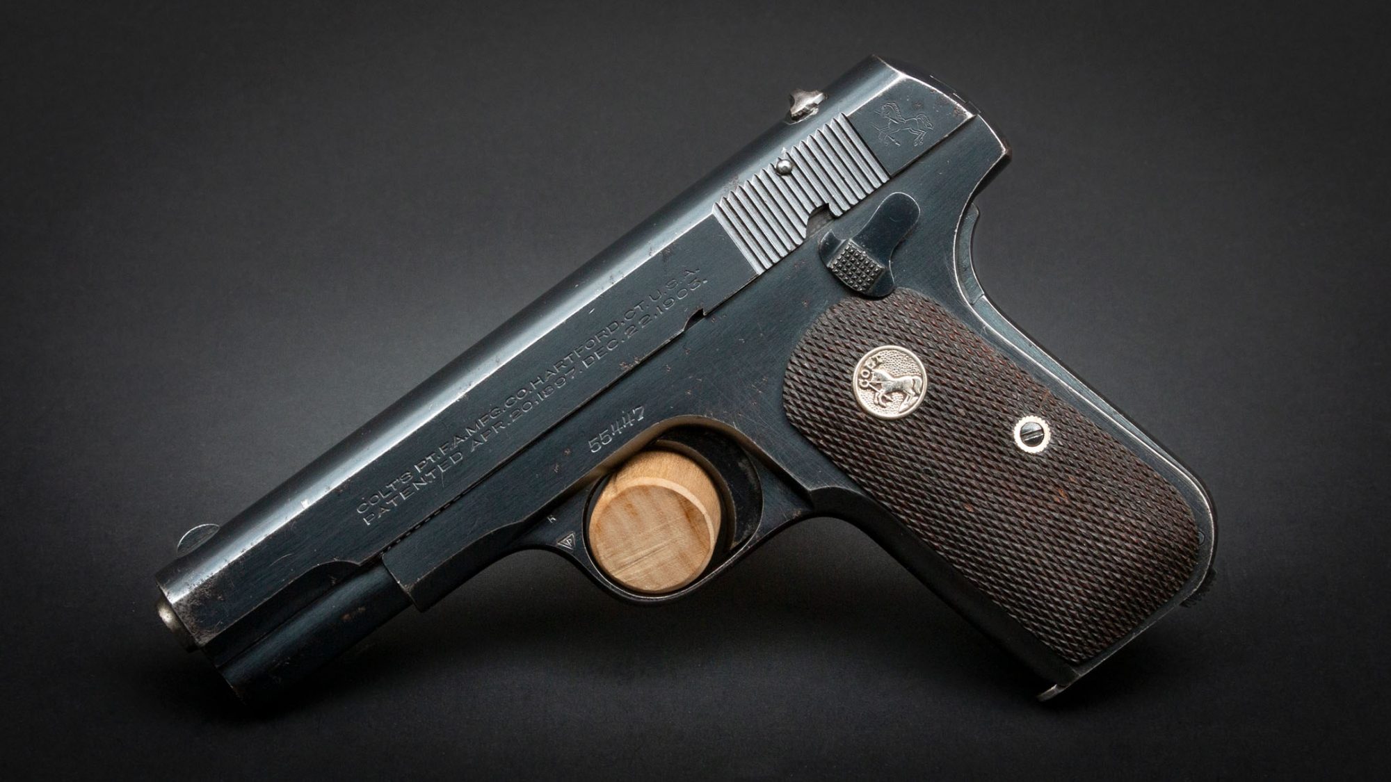 Colt Model 1908 Pocket Hammerless in .380 Auto from 1922, for sale by Turnbull Restoration Co. of Bloomfield, NY