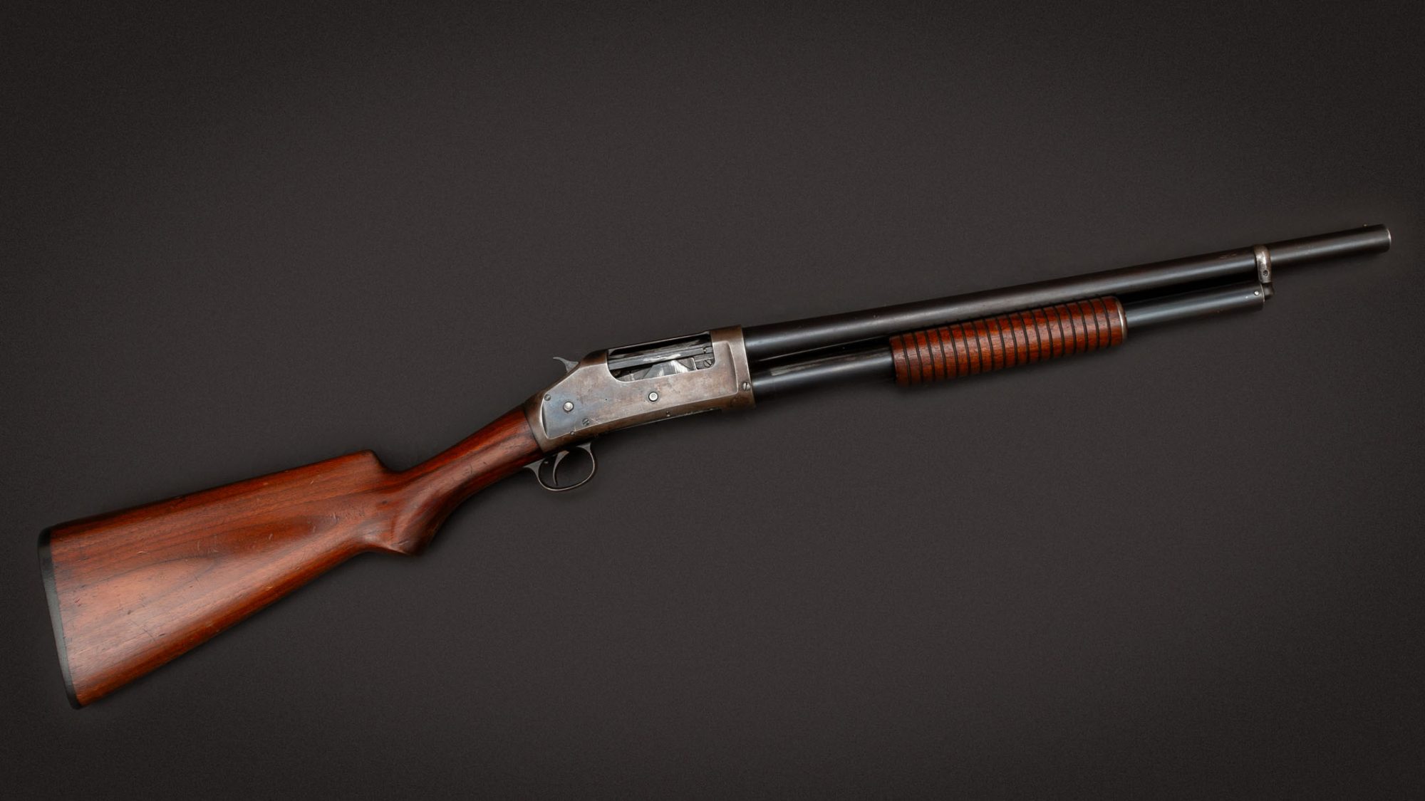 Winchester Model 1897 12 gauge pump action shotgun, for sale by Turnbull Restoration Co. of Bloomfield, NY