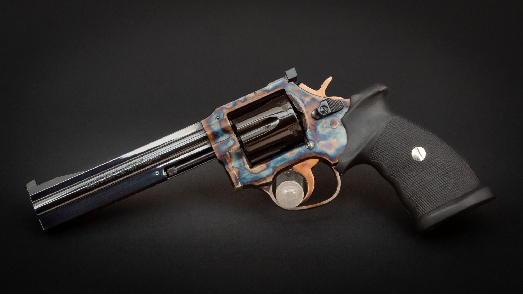 Manurhin MR73 HB, featuring bone charcoal color case hardened frame by Turnbull Restoration