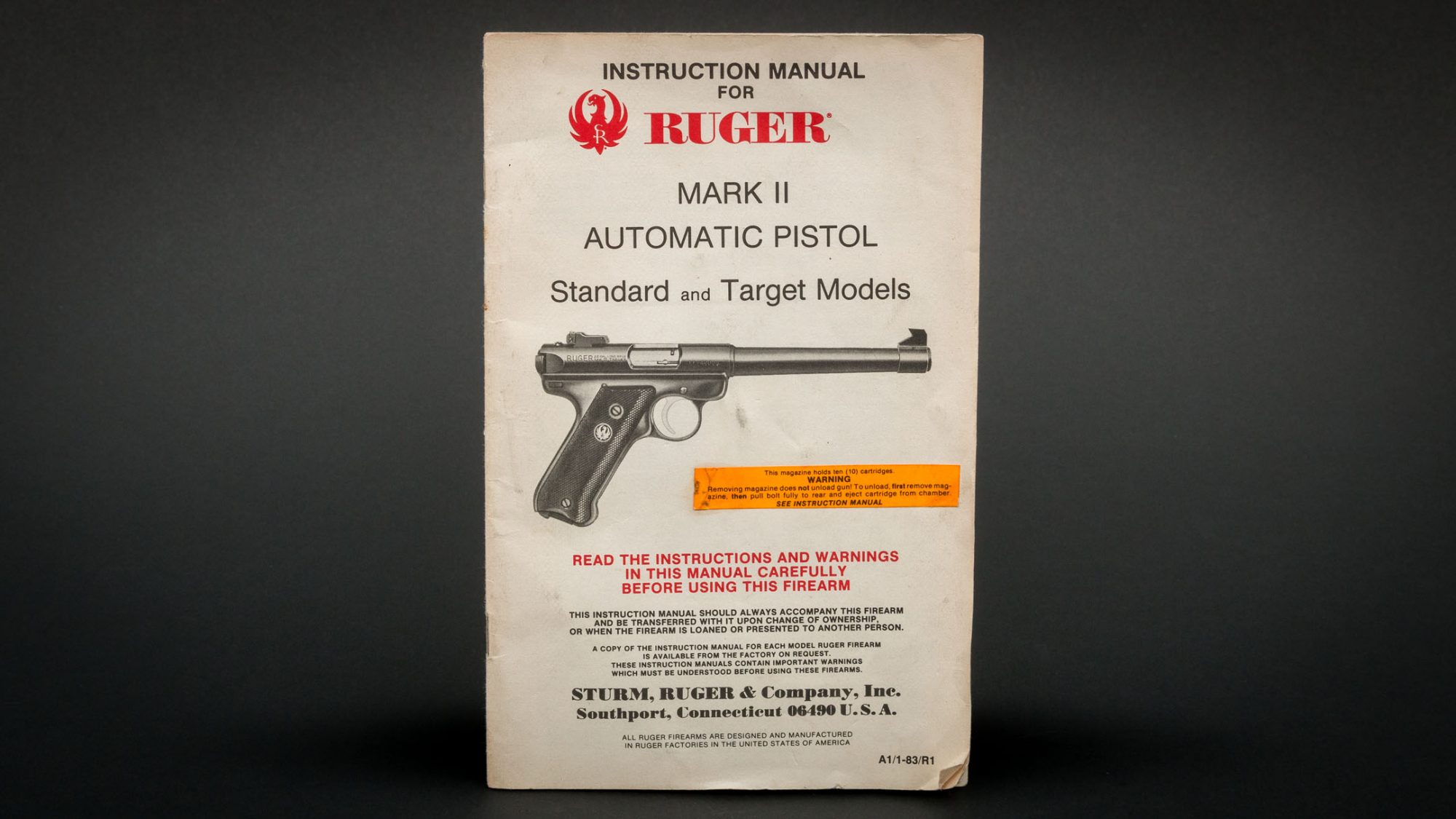 Manual for Ruger Mark II in 22 Long Rifle, for sale by Turnbull Restoration of Bloomfield, NY