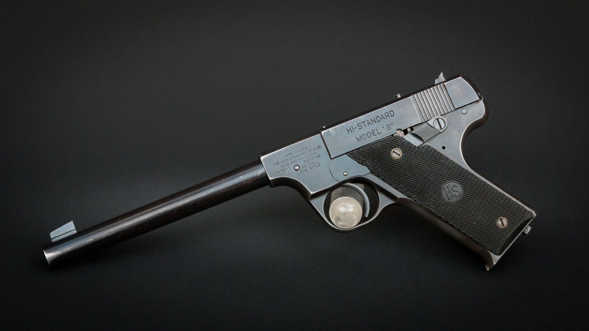 Hi-Standard Model B in 22 Long Rifle from 1940, for sale by Turnbull Restoration of Bloomfield, NY